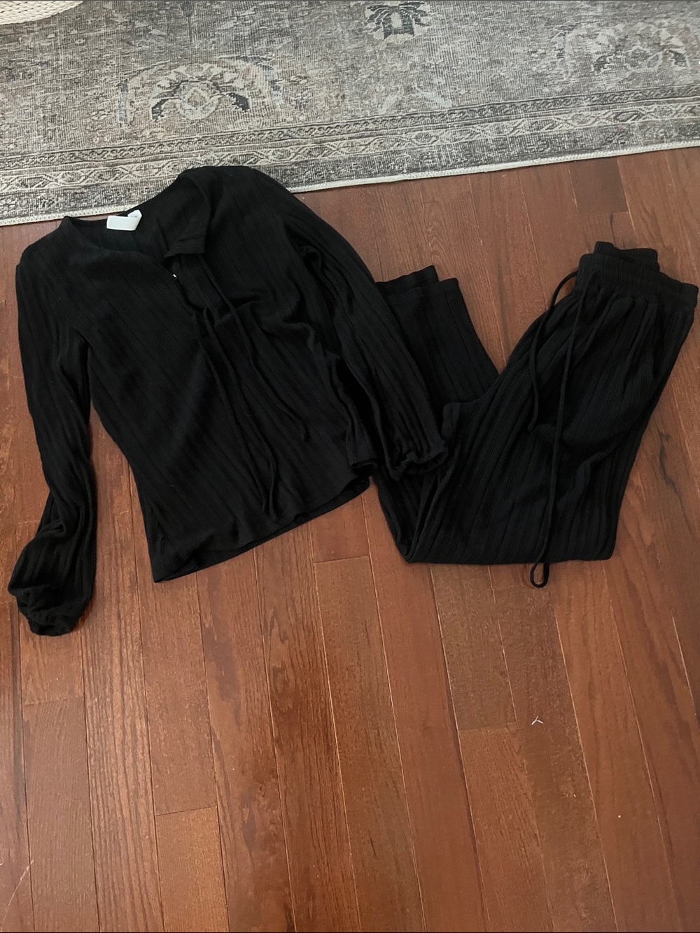 Black Ribbed matching set super soft - Picture 1 of 4